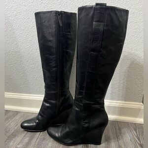 Leather Nine West Tall Wedge Boots 6.5